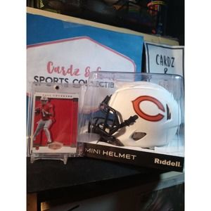 Justin Fields Rookie Relic Jersey Card & Chicago Bears Mini Helmet